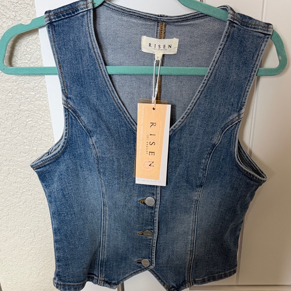 Risen Women's Blue Denim Vest Top